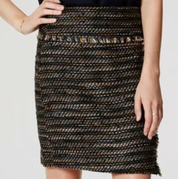 Ann Taylor Loft Multicolored Tweed Fringe Edge Skirt Size 0 - Picture 1 of 5